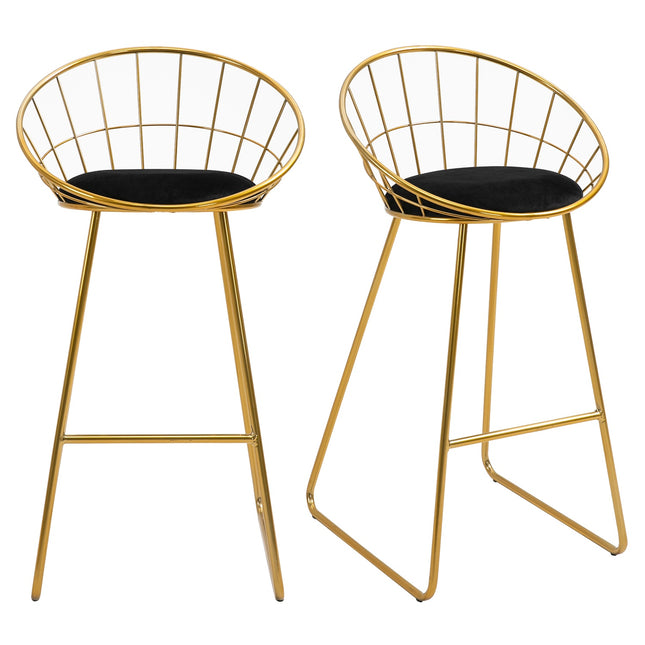 Velvet bar stool set, kitchen stools with backrest, gold/black