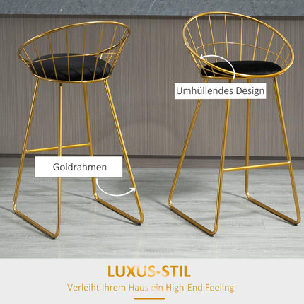Velvet bar stool set, kitchen stools with backrest, gold/black