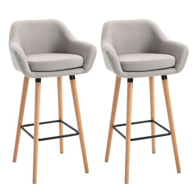 Bar stools Set of 2, linen cushions, beechwood legs, beige