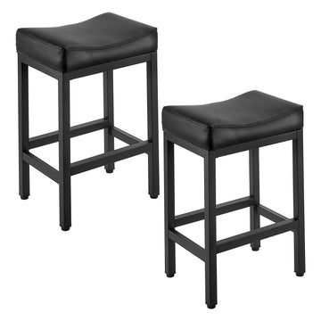 Bar Stool Set of 2, PU Leather, 62 cm Counter Height