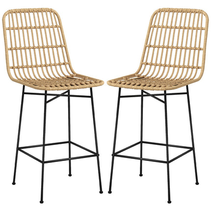 Bar stools Set of 2, Boho Design, PE rattan, yellow