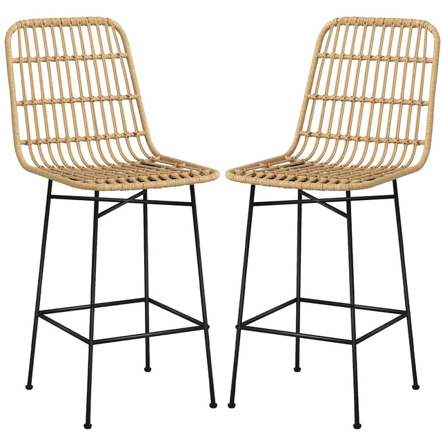 Bar stools Set of 2, Boho Design, PE rattan, yellow