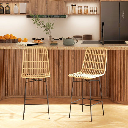 Bar stools Set of 2, Boho Design, PE rattan, yellow