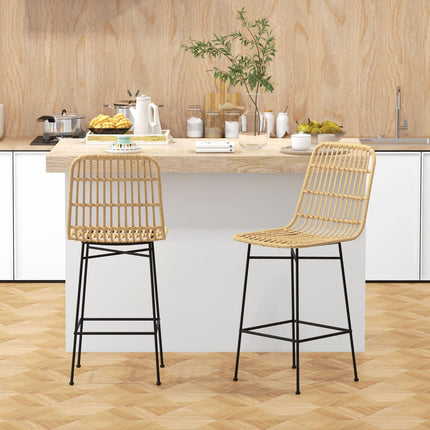 Bar stools Set of 2, Boho Design, PE rattan, yellow