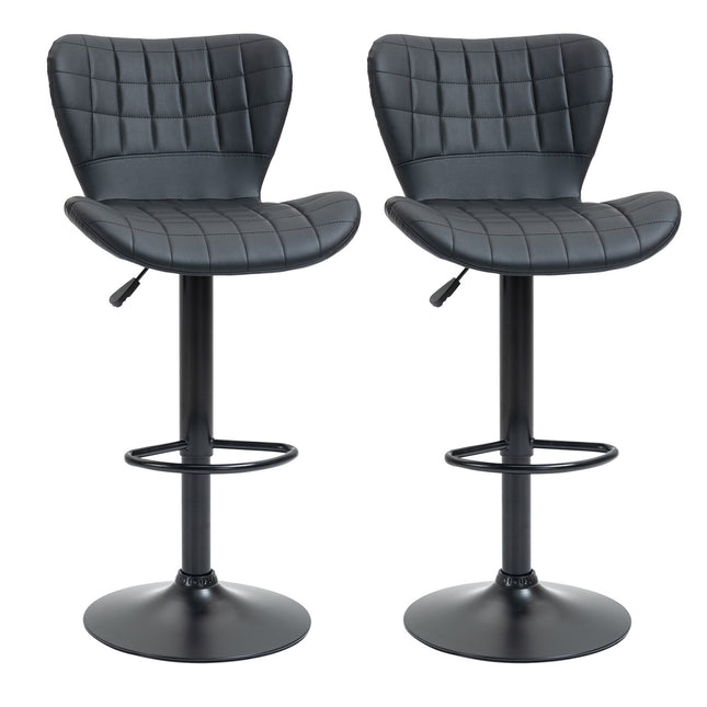 Black swivel bar stools Set of 2 with backrest, PU cover