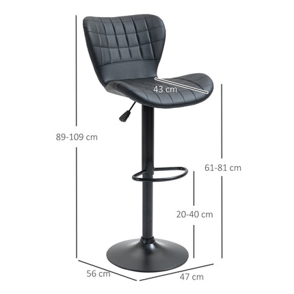 Black swivel bar stools Set of 2 with backrest, PU cover