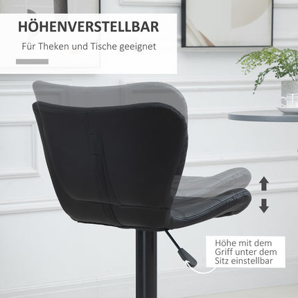 Black swivel bar stools Set of 2 with backrest, PU cover
