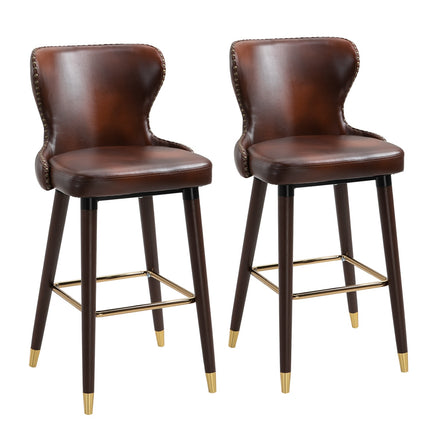 Bar stools Set of 2, PU leather, with backrest and footrest, brown
