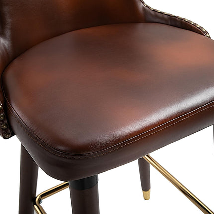 Bar stools Set of 2, PU leather, with backrest and footrest, brown