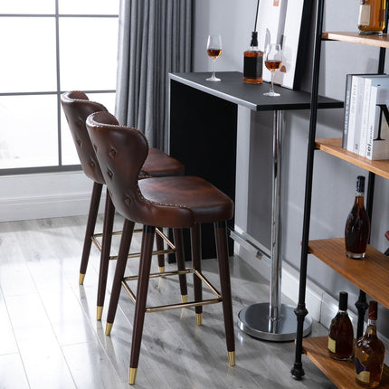 Bar stools Set of 2, PU leather, with backrest and footrest, brown