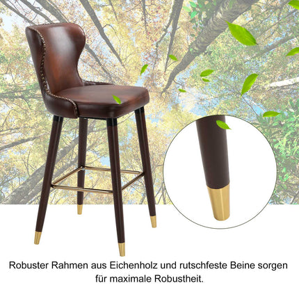 Bar stools Set of 2, PU leather, with backrest and footrest, brown