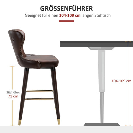 Bar stools Set of 2, PU leather, with backrest and footrest, brown