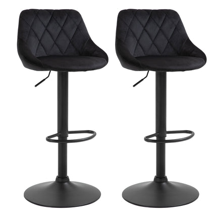 Adjustable Bar Stools Set of 2 with Backrest - Black Velvet