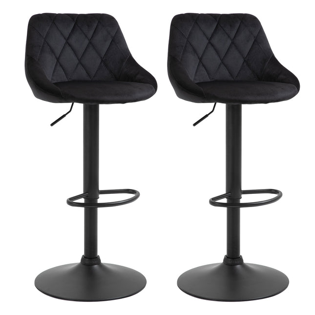 Adjustable Bar Stools Set of 2 with Backrest - Black Velvet