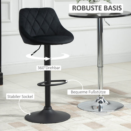 Adjustable Bar Stools Set of 2 with Backrest - Black Velvet