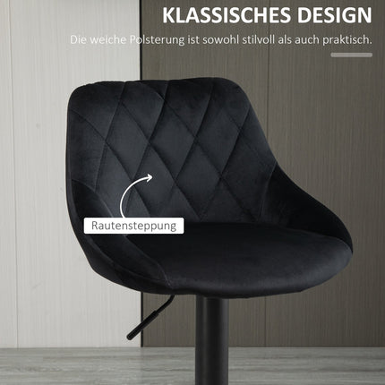 Adjustable Bar Stools Set of 2 with Backrest - Black Velvet