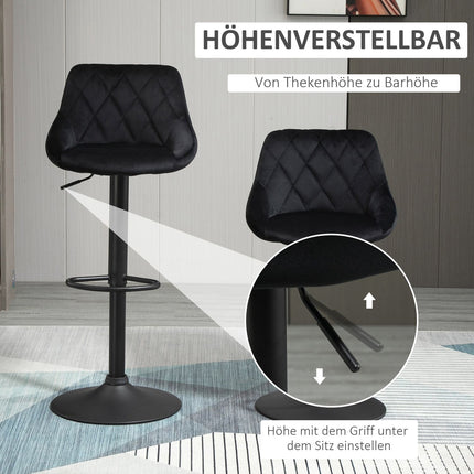 Adjustable Bar Stools Set of 2 with Backrest - Black Velvet