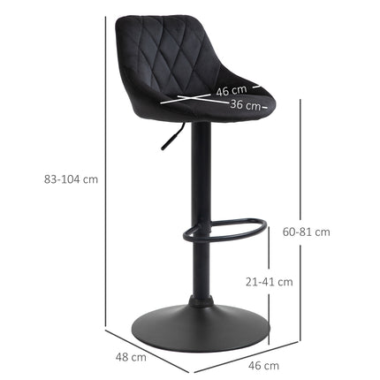 Adjustable Bar Stools Set of 2 with Backrest - Black Velvet
