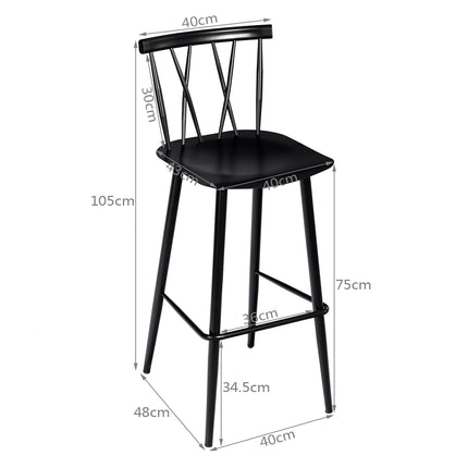 Bar Stools Set Of 2, Metal Backrest, 29.5-In Seat