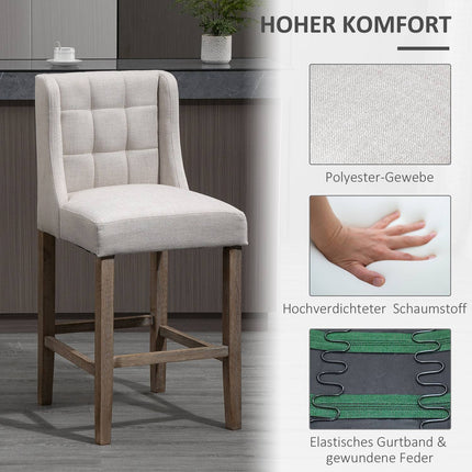 Modern beige bar stools set, low back, linen, 2 pcs