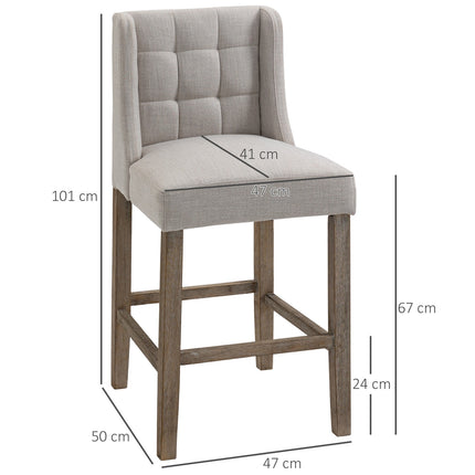 Modern beige bar stools set, low back, linen, 2 pcs