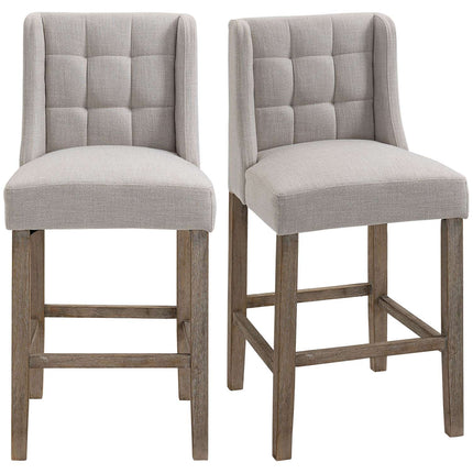 Modern beige bar stools set, low back, linen, 2 pcs