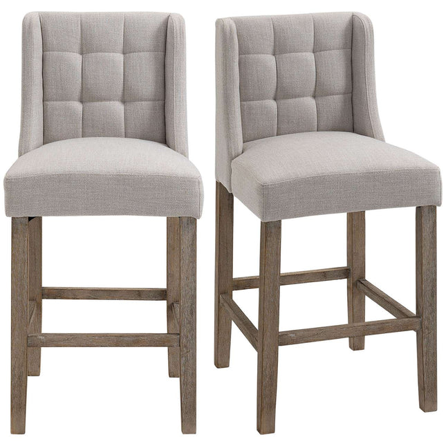Modern beige bar stools set, low back, linen, 2 pcs