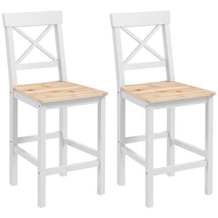 Bar Stools Set Of 2, Pine Wood, Backrest, Footrest