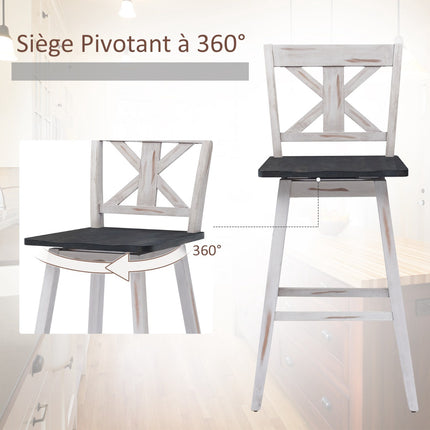 Bar Stools Set of 2, 360 Swivel, 29-Inch, White