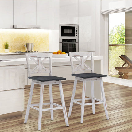 Bar Stools Set of 2, 360 Swivel, 29-Inch, White