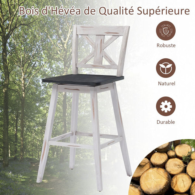 Bar Stools Set of 2, 360 Swivel, 29-Inch, White