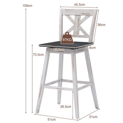Bar Stools Set of 2, 360 Swivel, 29-Inch, White