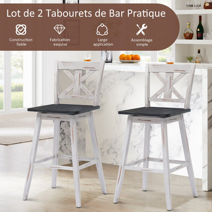 Bar Stools Set of 2, 360 Swivel, 29-Inch, White