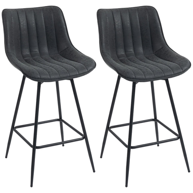 Bar Stools Set of 2, 68 cm, 360-Degree Swivel, Black, With Backrest