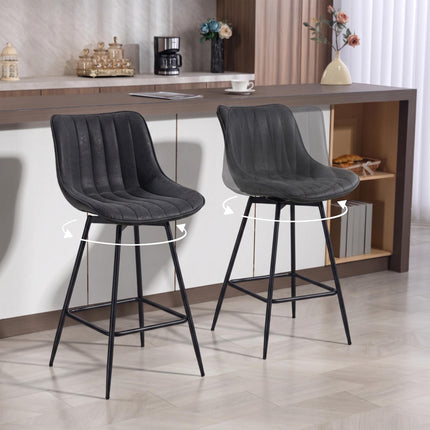 Bar Stools Set of 2, 68 cm, 360-Degree Swivel, Black, With Backrest