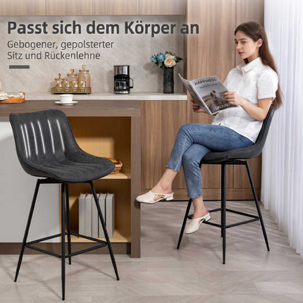 Bar Stools Set of 2, 68 cm, 360-Degree Swivel, Black, With Backrest