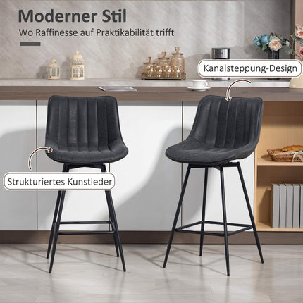 Bar Stools Set of 2, 68 cm, 360-Degree Swivel, Black, With Backrest