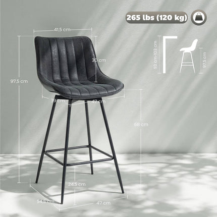 Bar Stools Set of 2, 68 cm, 360-Degree Swivel, Black, With Backrest