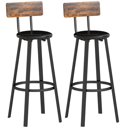 Bar Stools Set of 2, Backrest, 75.5 cm Seat Height
