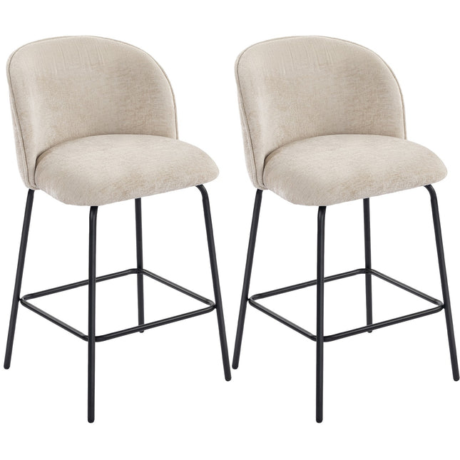 Bar Stools Set of 2, Backrest & Footrest, Beige