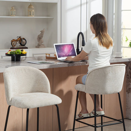 Bar Stools Set of 2, Backrest & Footrest, Beige