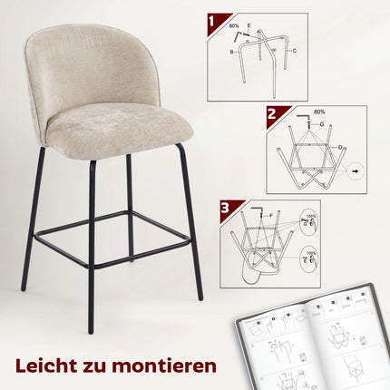 Bar Stools Set of 2, Backrest & Footrest, Beige