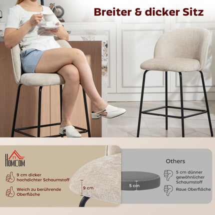 Bar Stools Set of 2, Backrest & Footrest, Beige