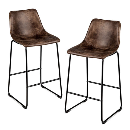 Bar Stools Set of 2, Faux Suede Upholstered, Metal Legs