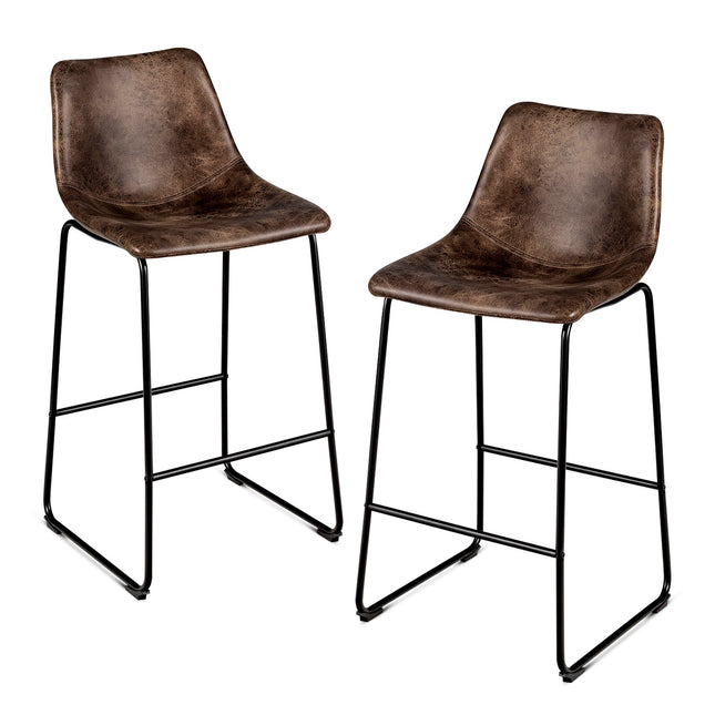 Bar Stools Set of 2, Faux Suede Upholstered, Metal Legs
