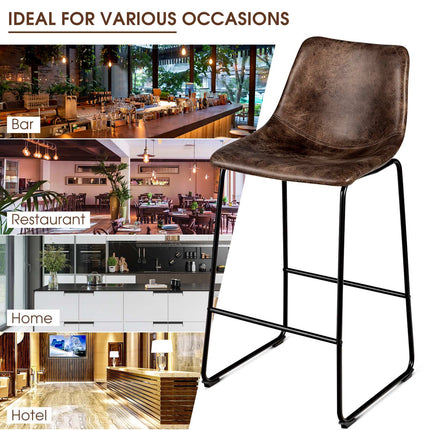 Bar Stools Set of 2, Faux Suede Upholstered, Metal Legs