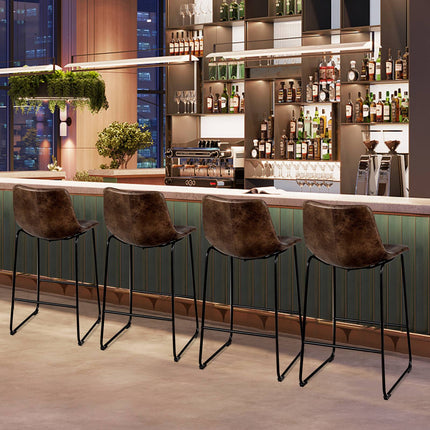 Bar Stools Set of 2, Faux Suede Upholstered, Metal Legs