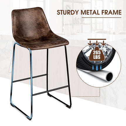 Bar Stools Set of 2, Faux Suede Upholstered, Metal Legs