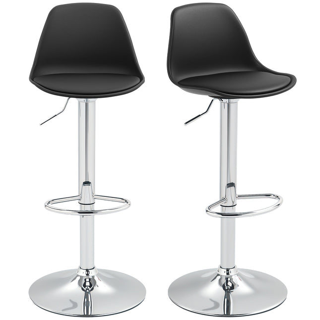 Adjustable bar stools Set of 2, synthetic leather, black