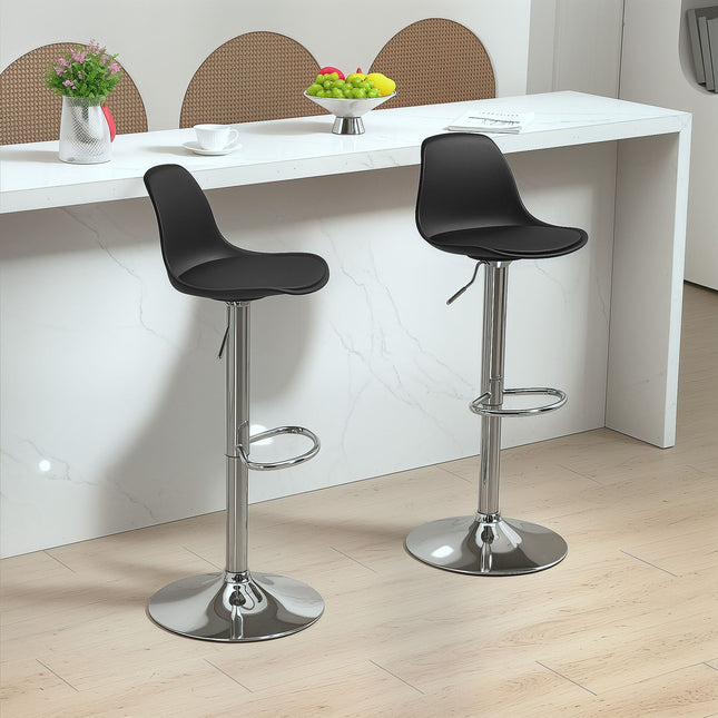 Adjustable bar stools Set of 2, synthetic leather, black